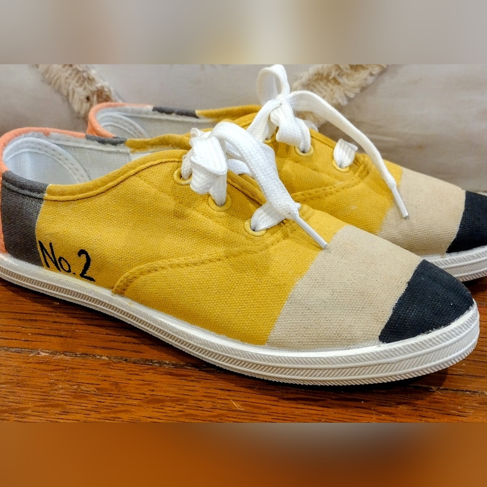 Girls sz. 3 hand painted no.2 pencil shoes